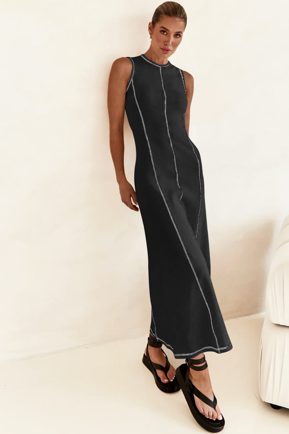 Contrast Stitching Maxi Tank Dress.