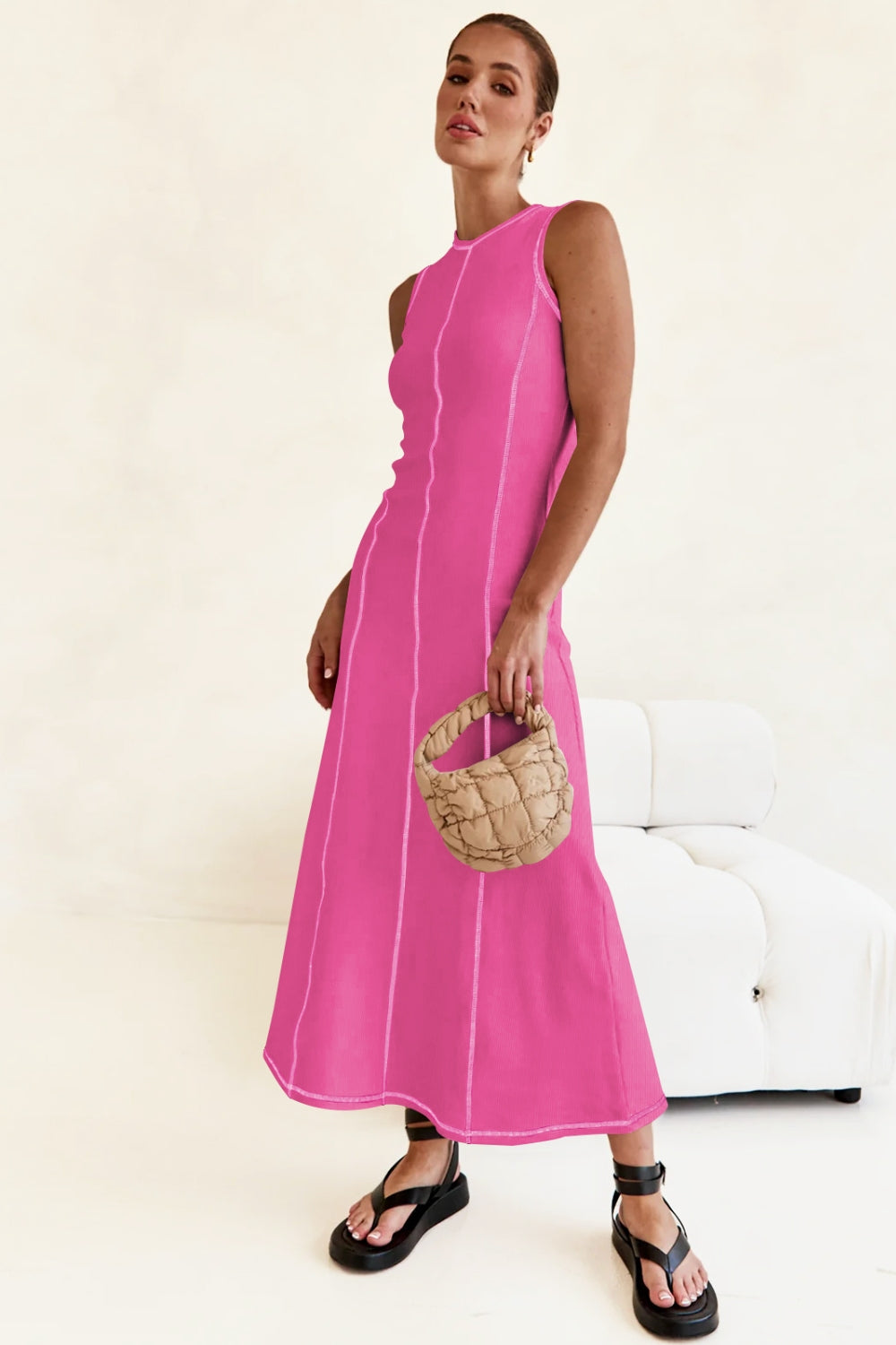 Contrast Stitching Maxi Tank Dress.
