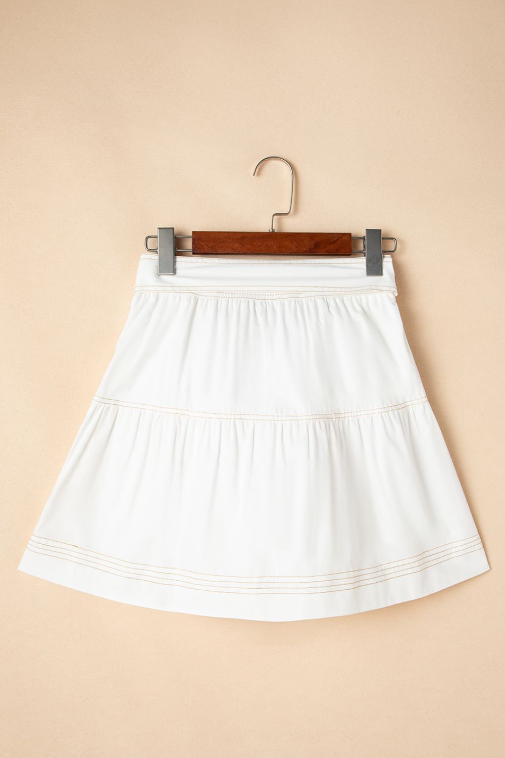 Contrast Stitching Trim Knotted High Waist A-Line Mini Skirt.