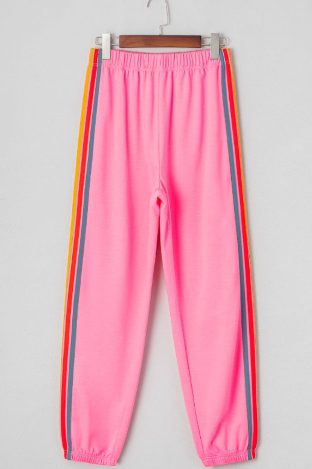 Contrast striped elastic waist active pants, slightly stretchy.