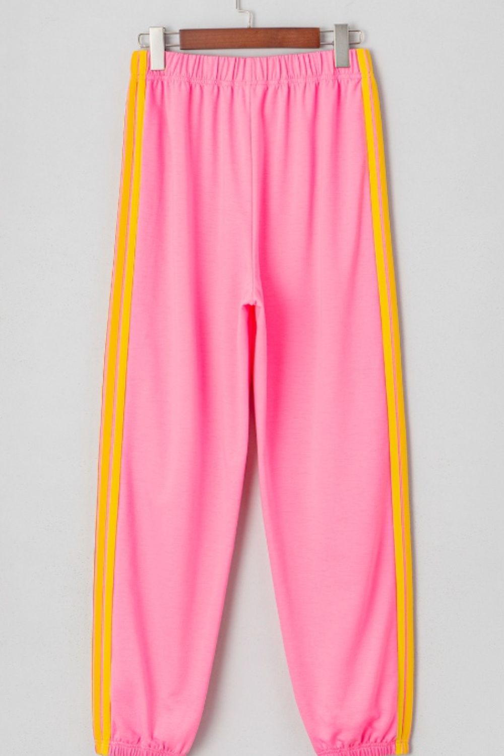 Contrast striped elastic waist active pants, slightly stretchy.