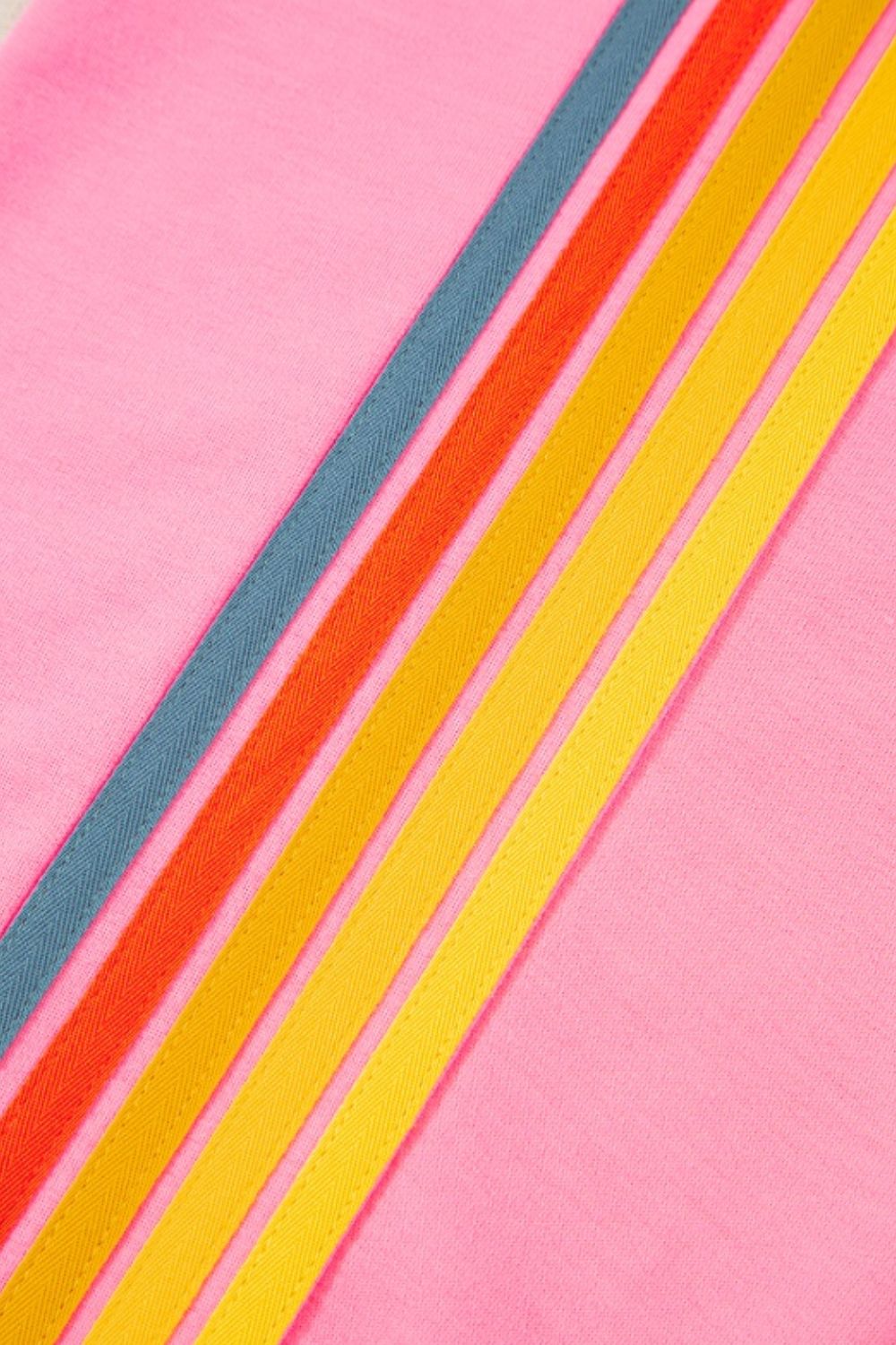 Contrast striped elastic waist active pants, slightly stretchy.