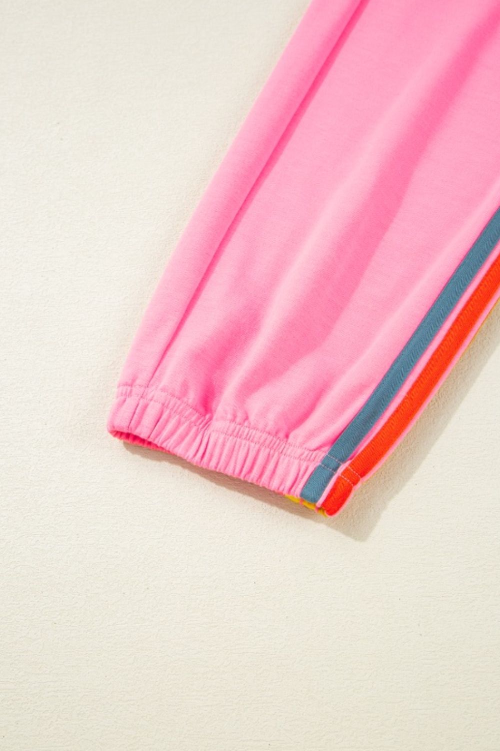 Contrast striped elastic waist active pants, slightly stretchy.