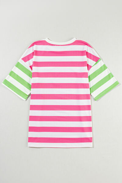 Contrast Striped Round Neck Half Sleeve T-Shirt