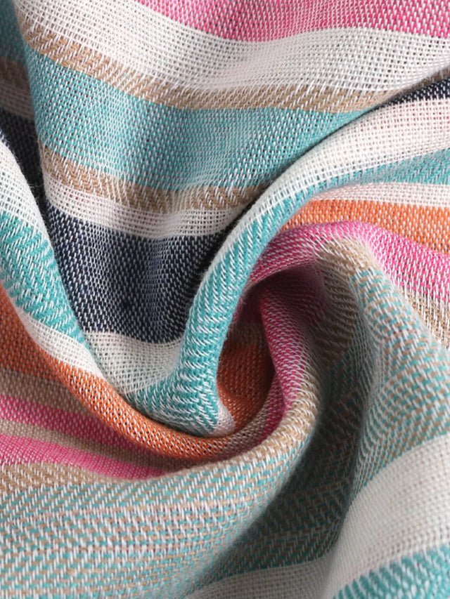 Contrast Striped Square Neck Cami Dress with Tied, Ruched, Smocked, Frill, and Pocketed Details.
