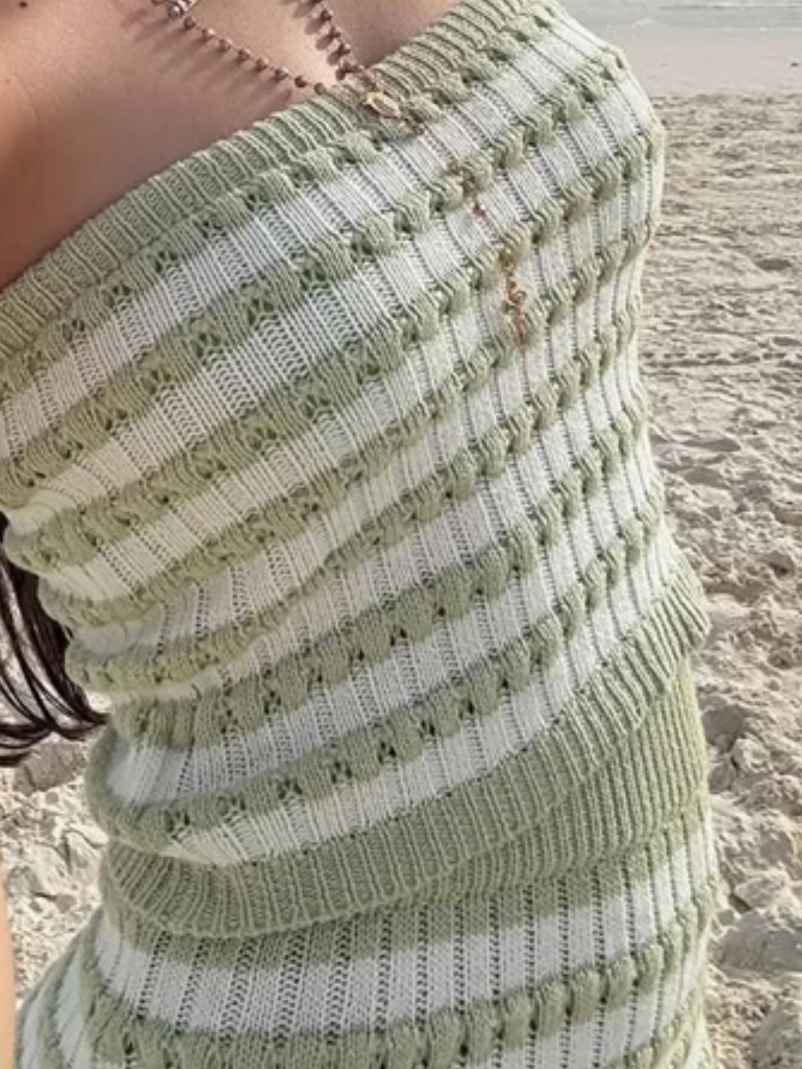 Contrast Striped Tube Top and Skirt Sweater Set.