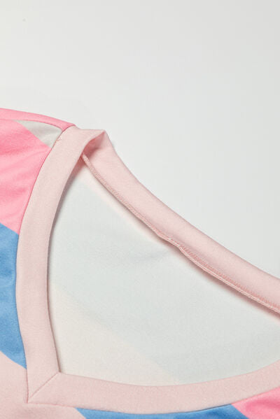 Contrast Striped V Neck Long Sleeve Top