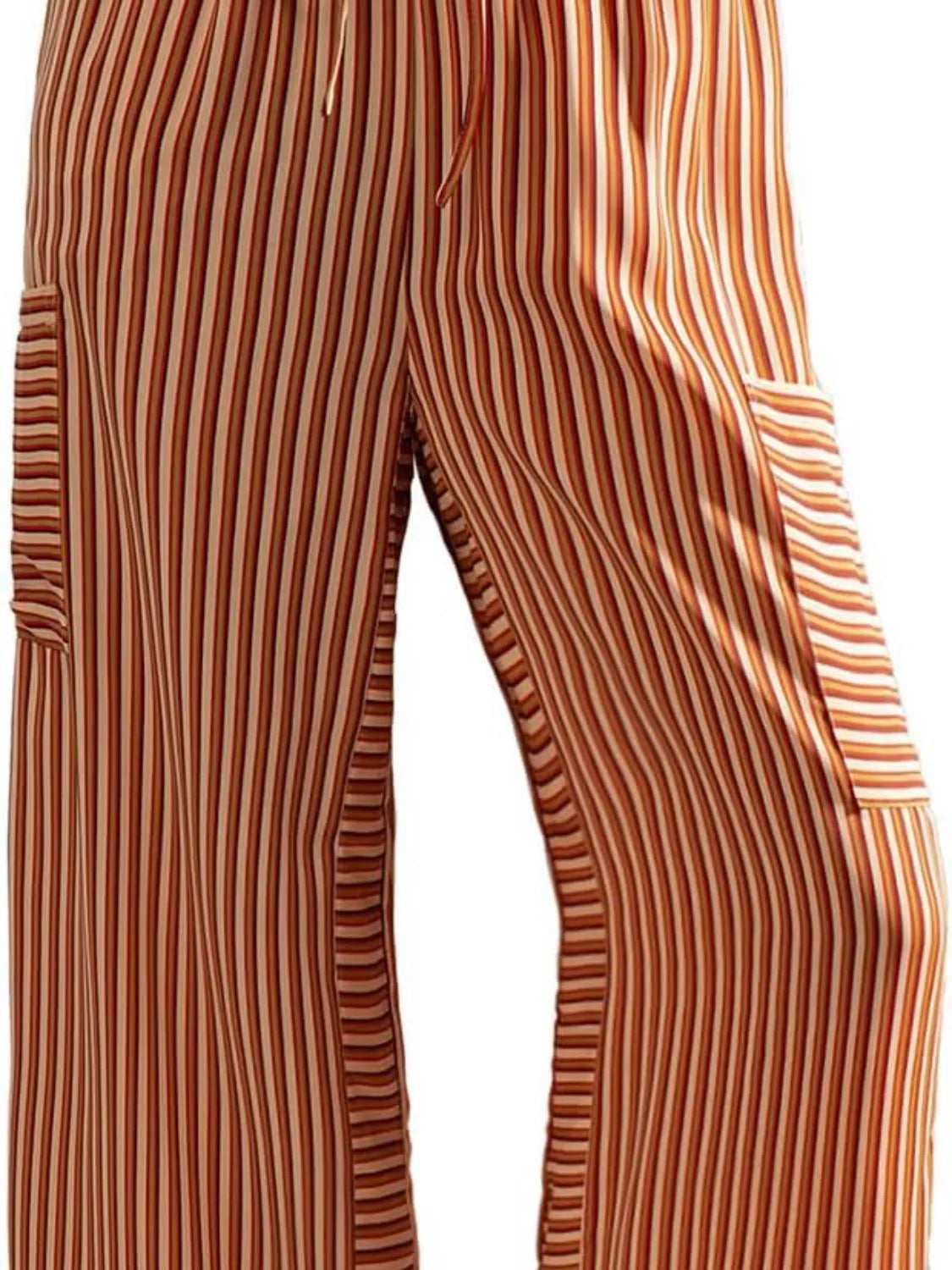 Contrast striped wide leg pants with pockets.