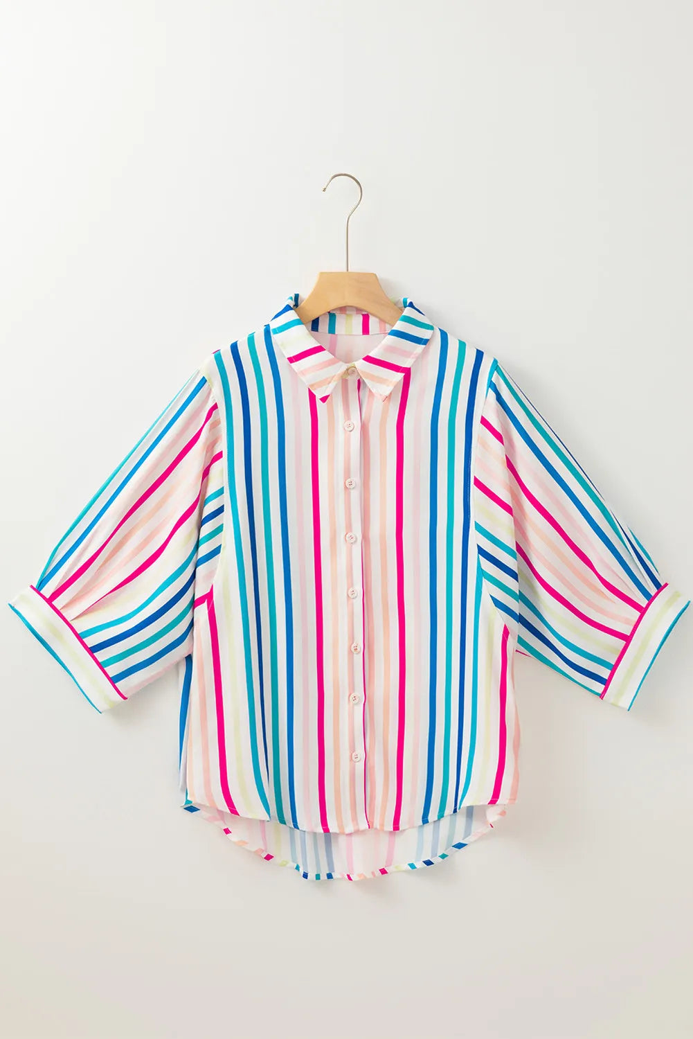 Contrast stripes collared neck button-up shirt.