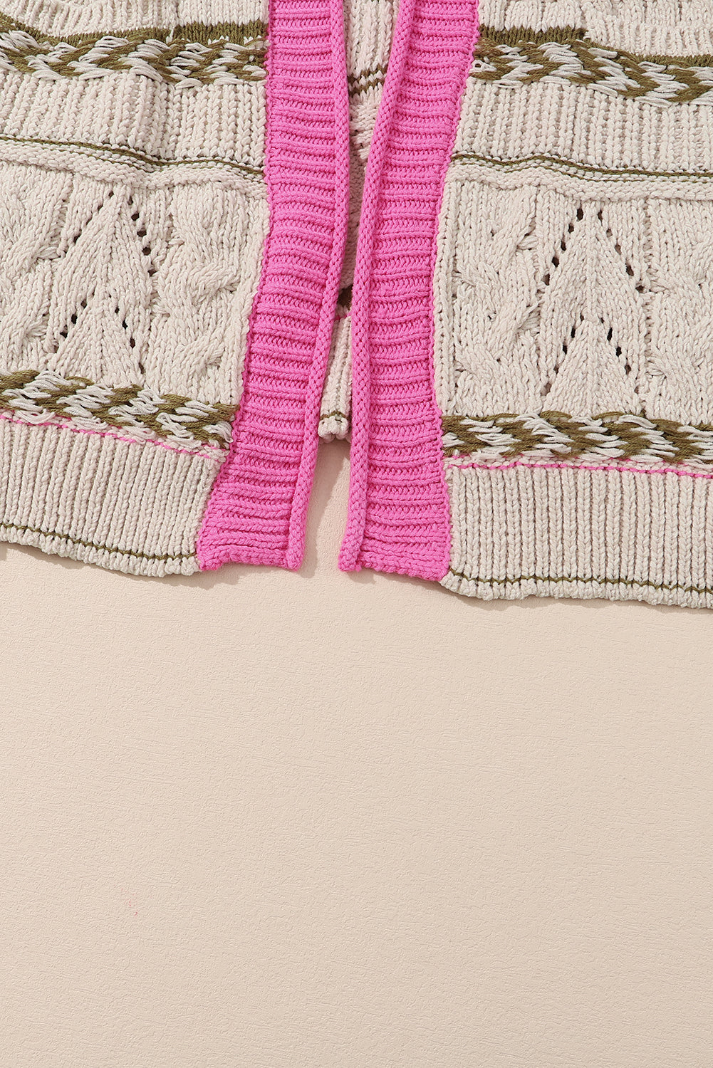 Contrast tied open front cardigan.