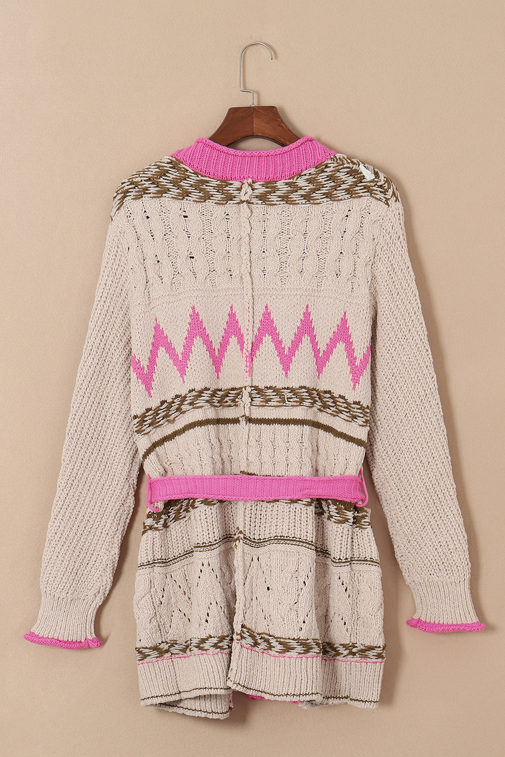 Contrast tied open front cardigan.