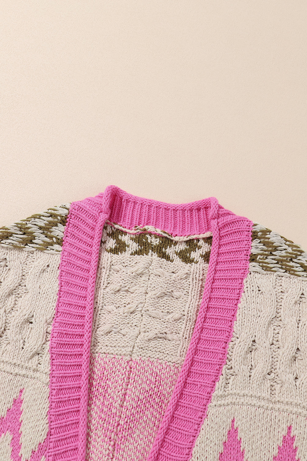 Contrast tied open front cardigan.