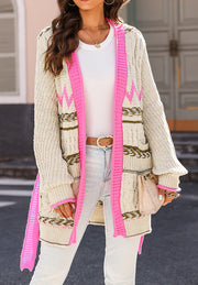 Contrast tied open front cardigan.