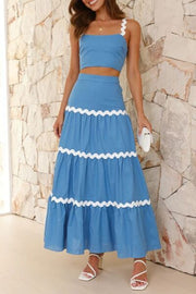 Contrast Trim Cami and Maxi Skirt Set with Ruched Detail.