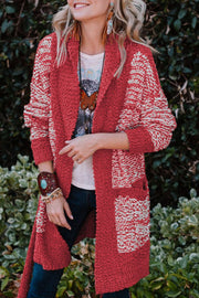 Contrast trim open front longline cardigan with pockets and tie detail.