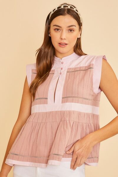 Annie Wear contrast trim peplum button detail blouse.