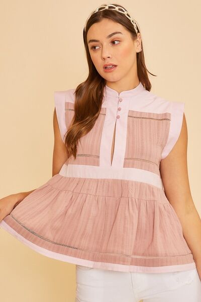 Annie Wear contrast trim peplum button detail blouse.