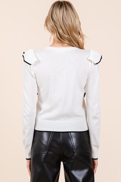 Mittoshop contrast trim ruffled round neck knit top.