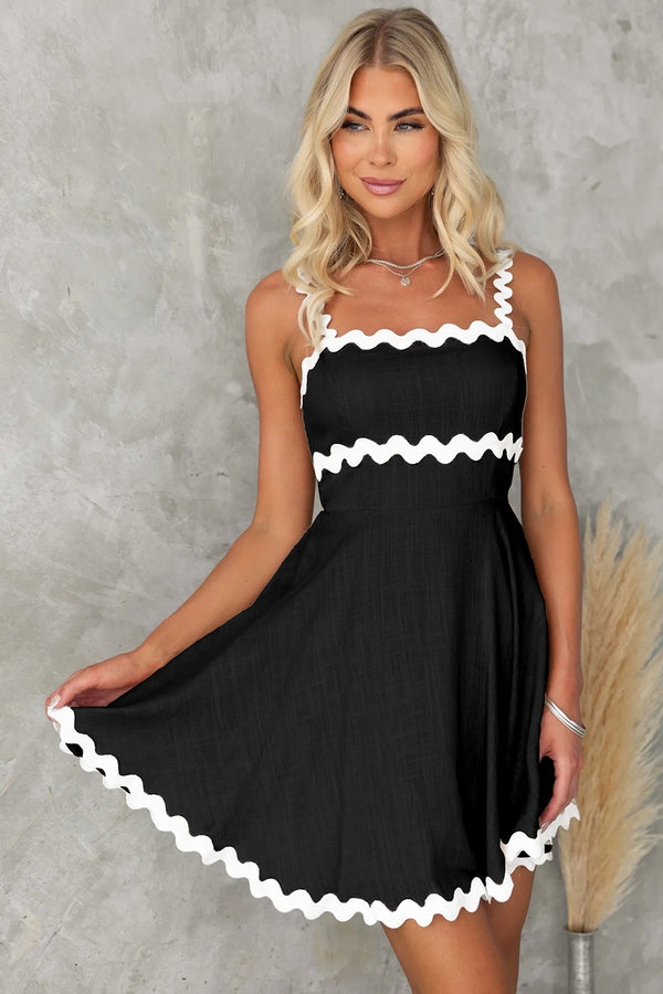 Contrast Trim Square Neck Mini Dress.
