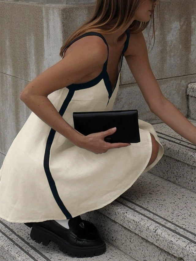 Contrast Trim V-Neck Mini Cami Dress.