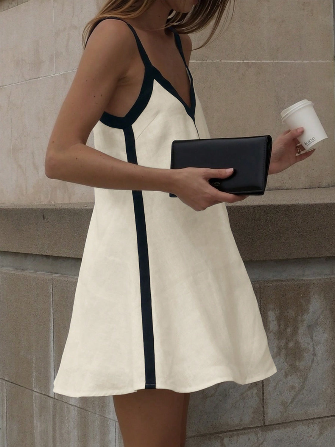 Contrast Trim V-Neck Mini Cami Dress.