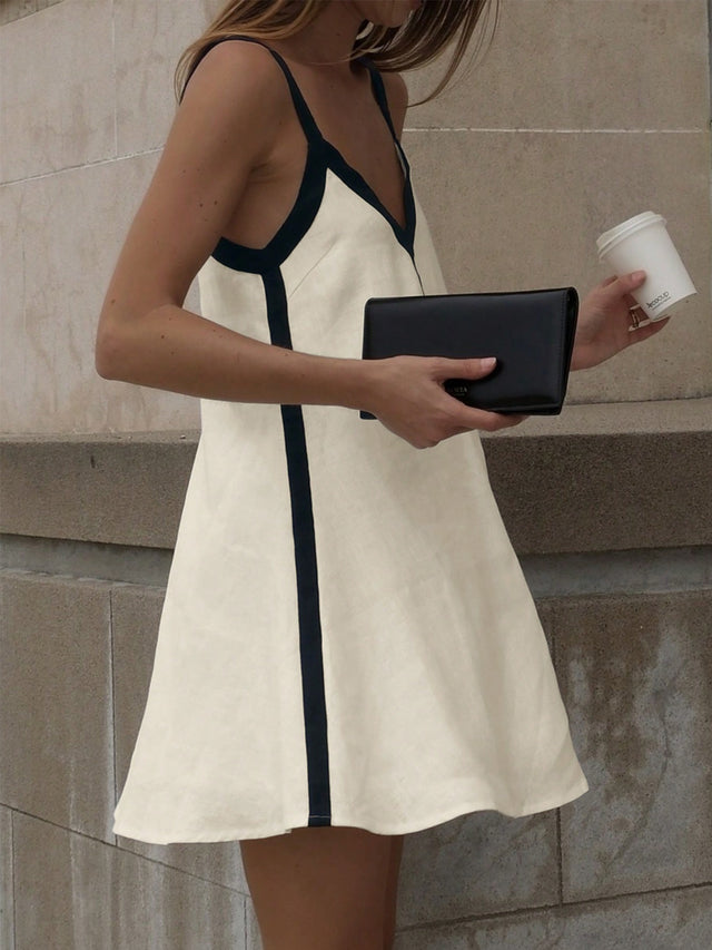 Contrast Trim V-Neck Mini Cami Dress.