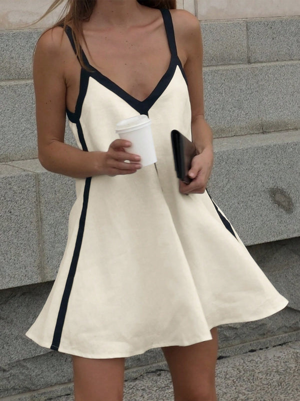 Contrast Trim V-Neck Mini Cami Dress.