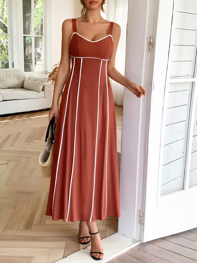 Contrast Wide Strap Midi Cami Dress with Zipper.