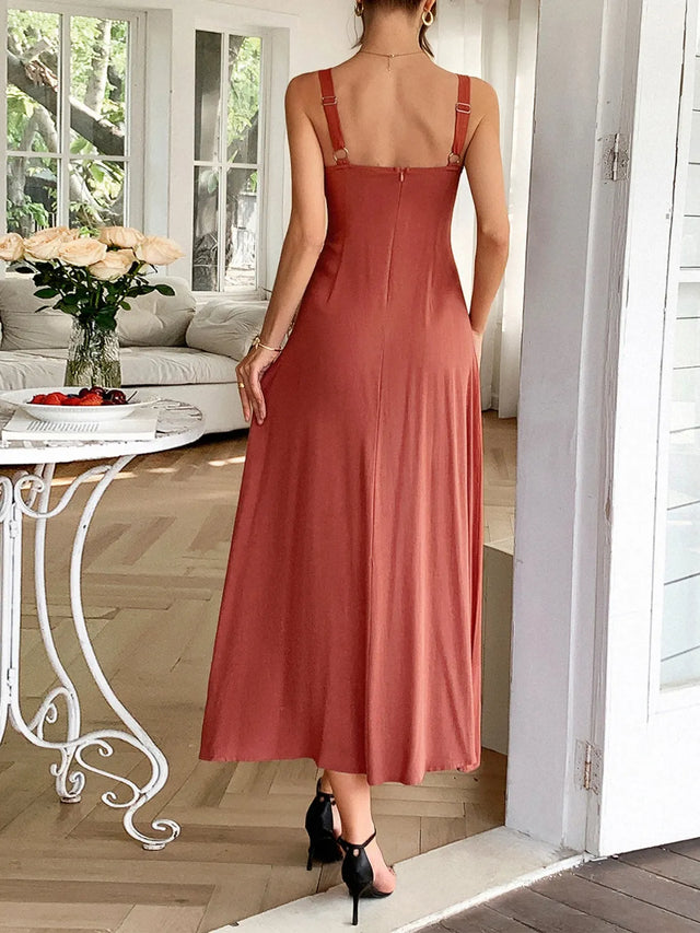 Contrast Wide Strap Midi Cami Dress with Zipper.