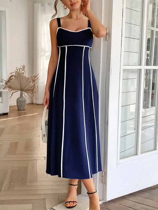 Contrast Wide Strap Midi Cami Dress with Zipper.