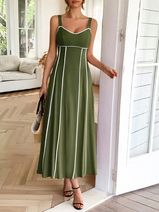 Contrast Wide Strap Midi Cami Dress with Zipper.