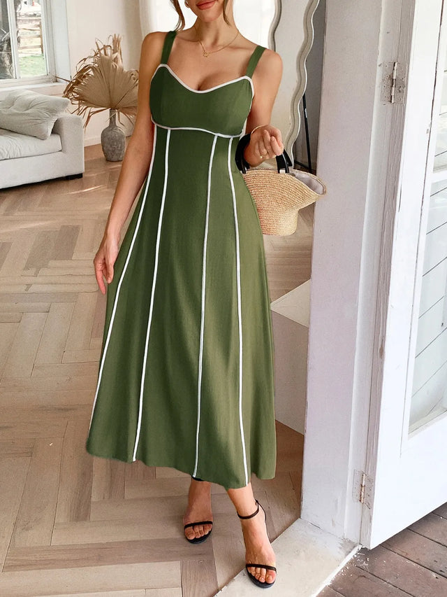 Contrast Wide Strap Midi Cami Dress with Zipper.