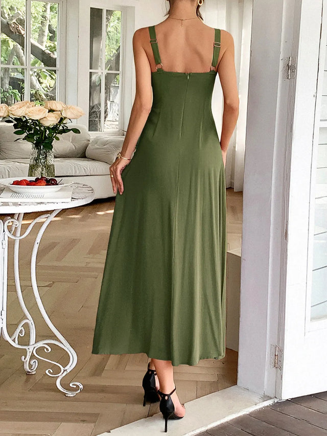 Contrast Wide Strap Midi Cami Dress with Zipper.