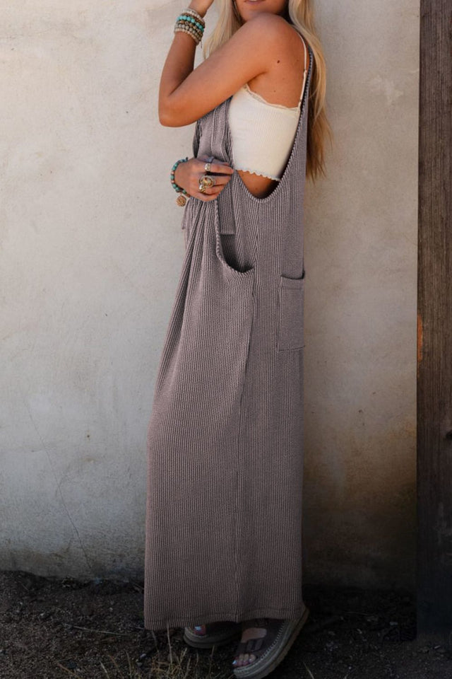 Corded Adjustable Straps Wide Leg Loose Overalls.