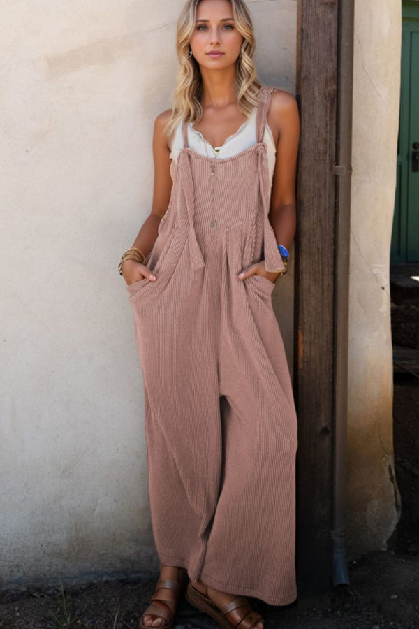 Plaid Sleeveless Button Down Romper with Ruched, Tied, Drawstring, and Pockets.