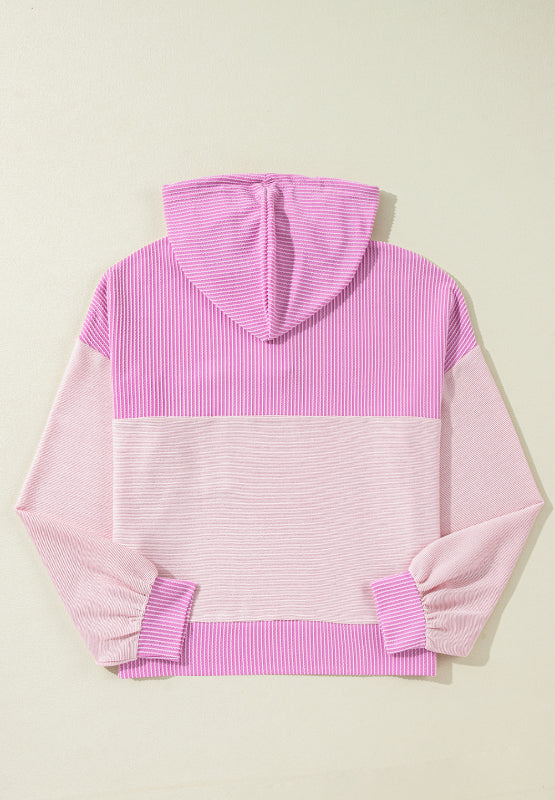 Corded color block drawstring hoodie with pockets.