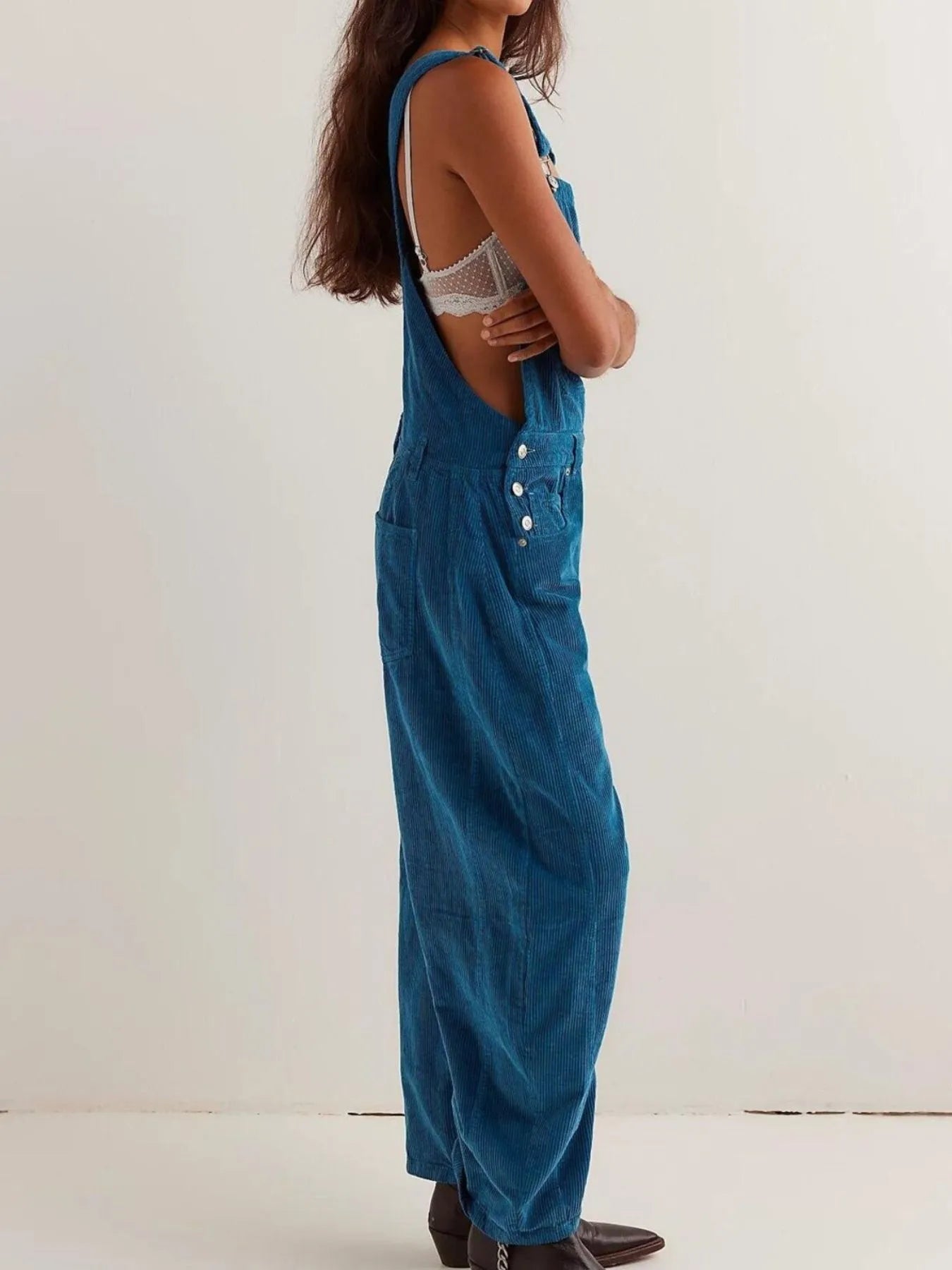Corduroy Wide-Leg Overall with Adjustable Straps