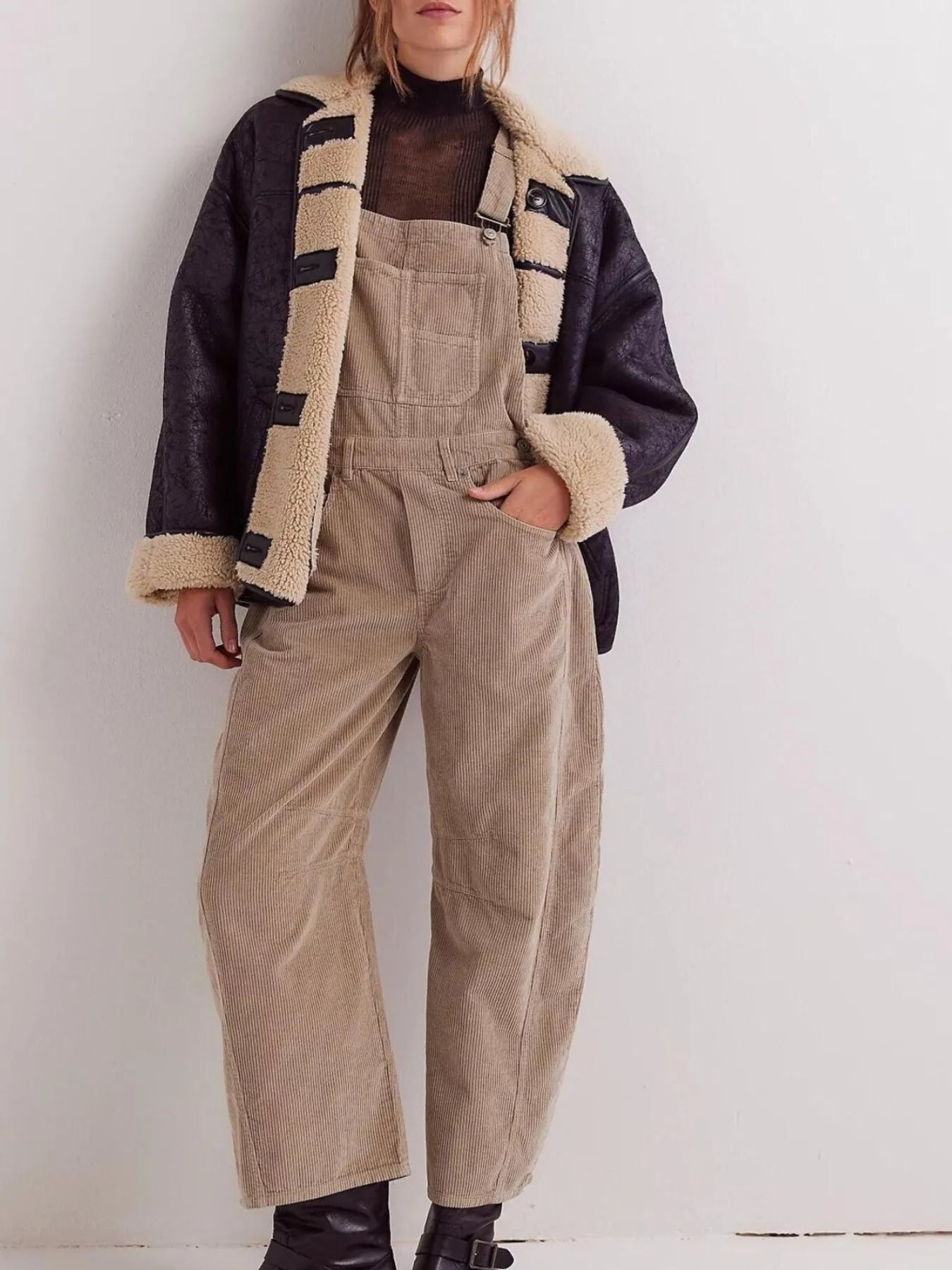 Corduroy Wide-Leg Overall with Adjustable Straps