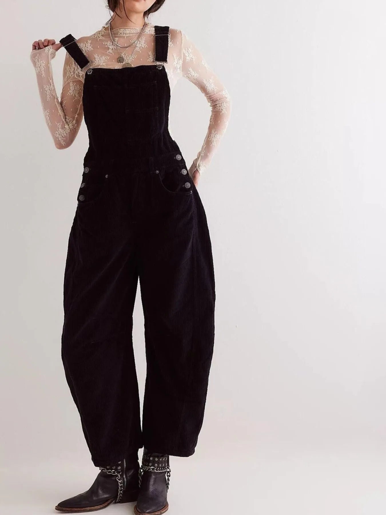 Corduroy Wide-Leg Overall with Adjustable Straps