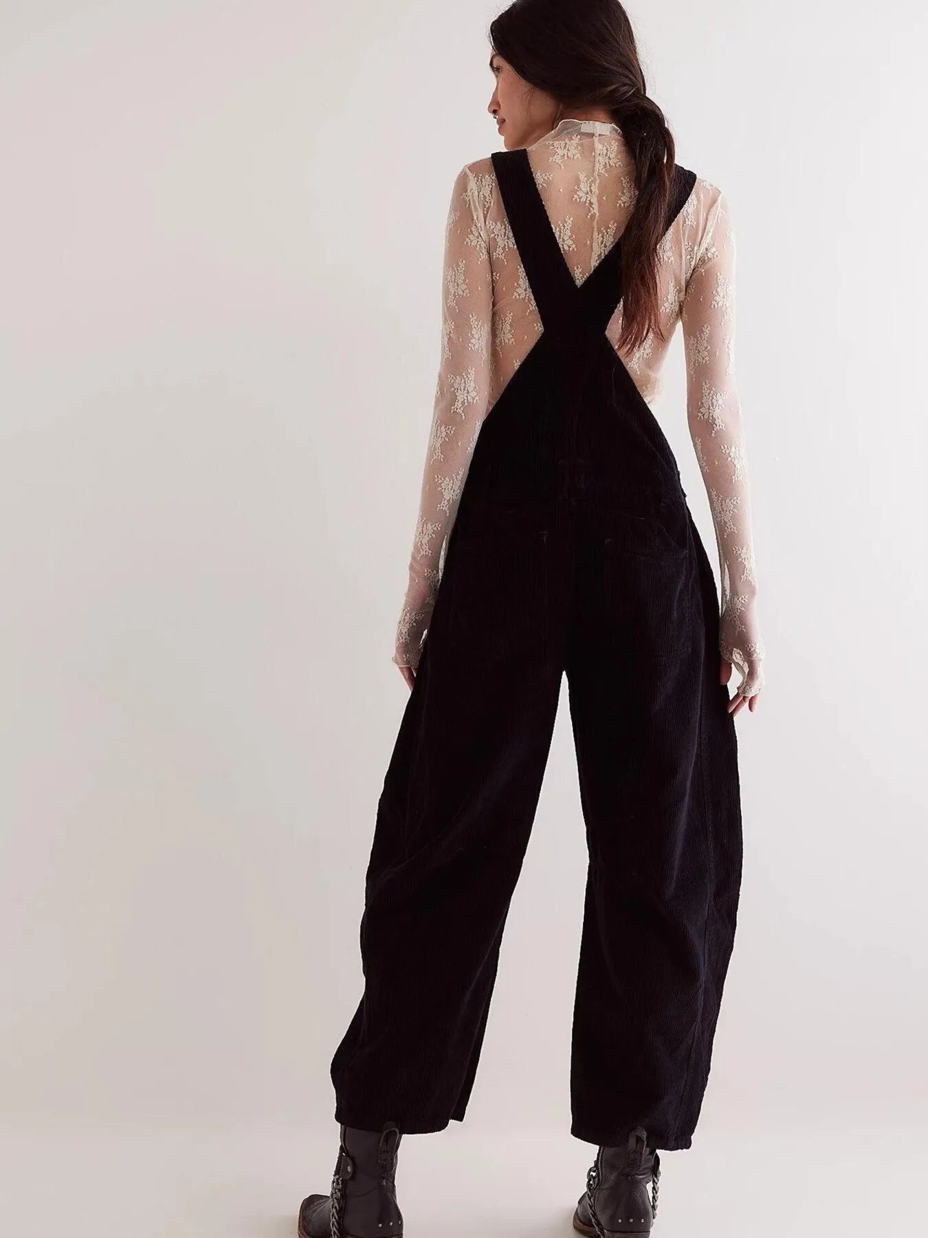 Corduroy Wide-Leg Overall with Adjustable Straps