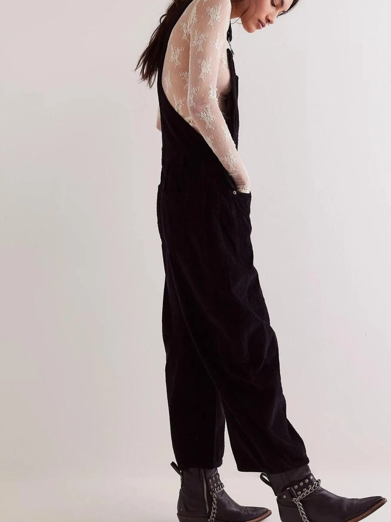 Corduroy Wide-Leg Overall with Adjustable Straps