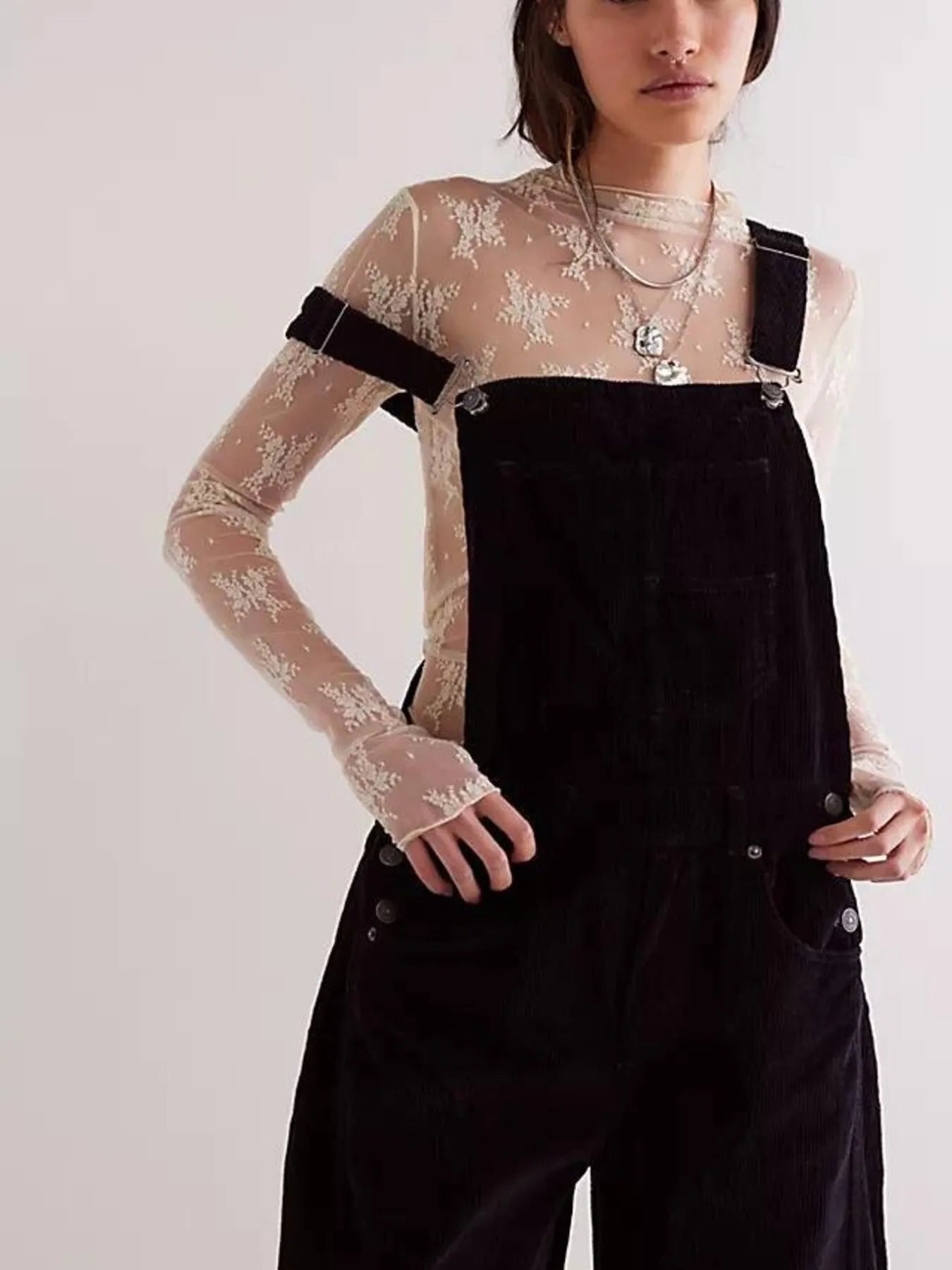 Corduroy Wide-Leg Overall with Adjustable Straps