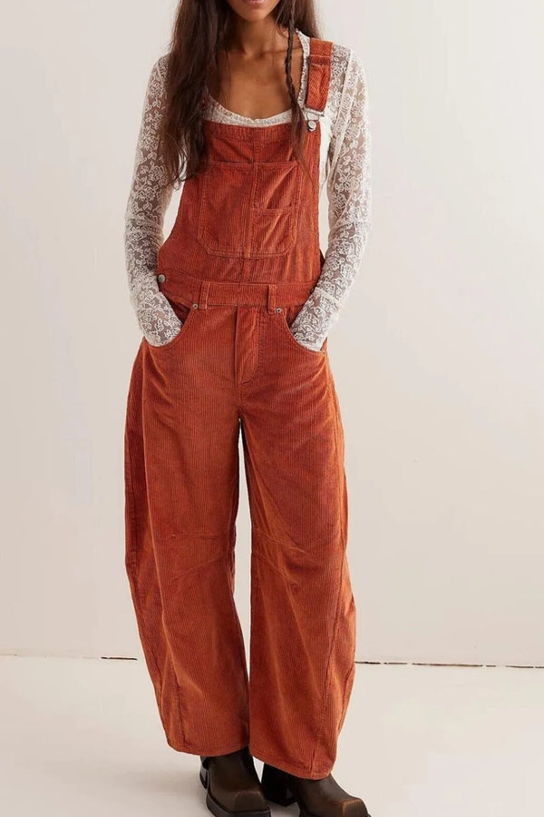 Corduroy Wide-Leg Overall with Adjustable Straps