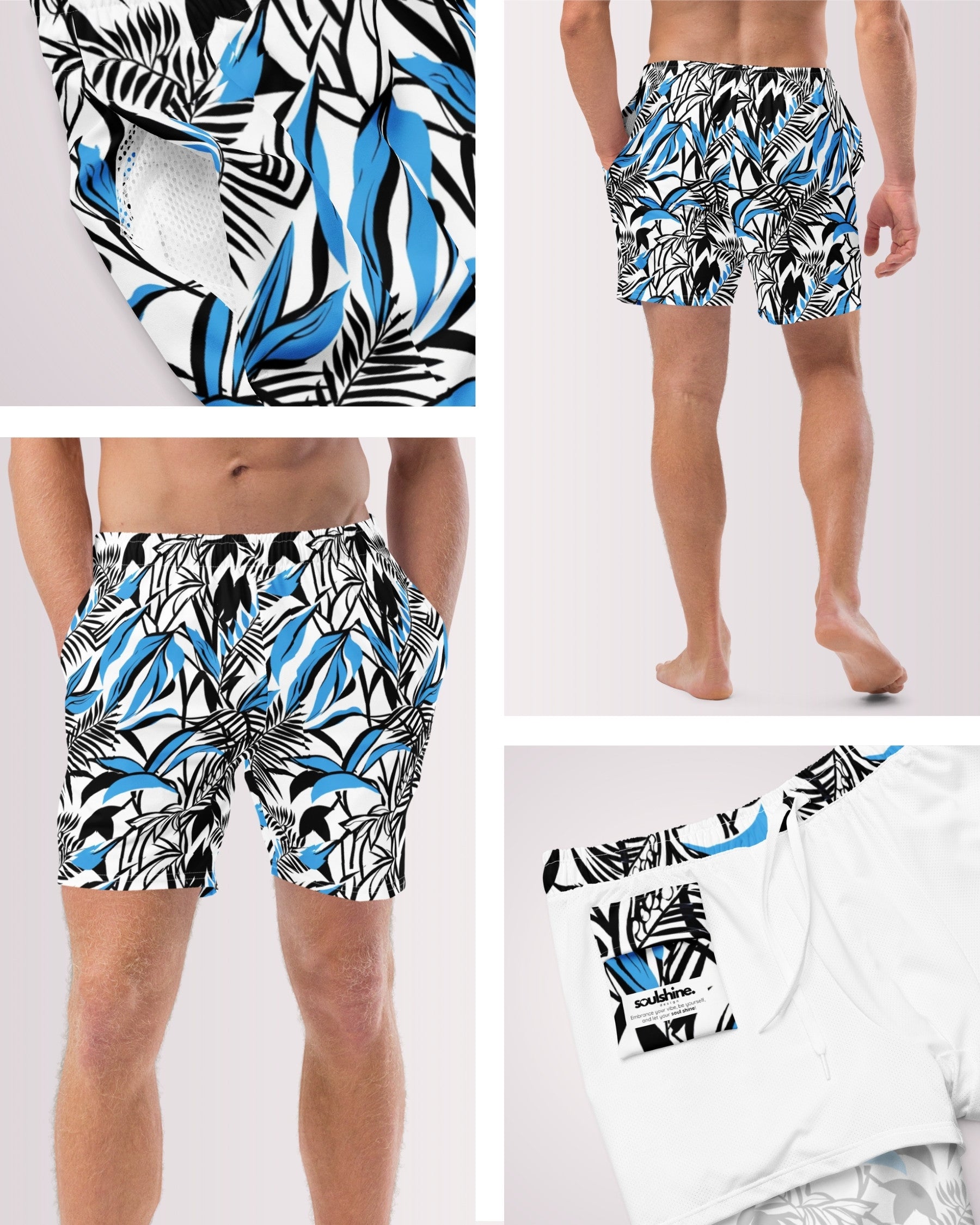 Mens Swim Trunks - Blue Tropical Abstract IX