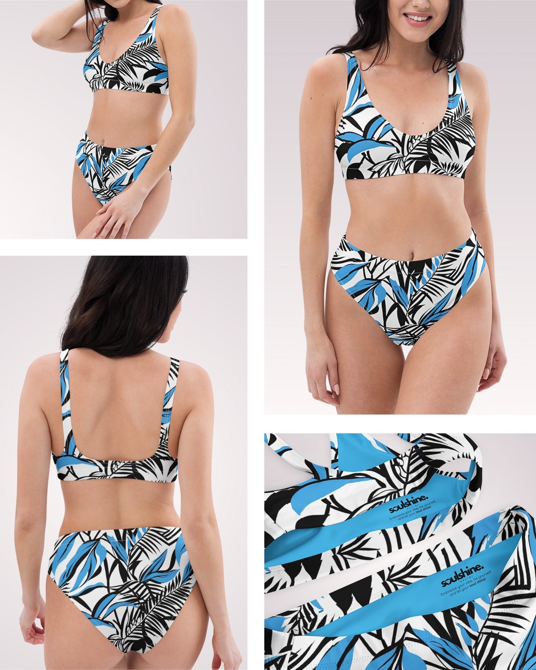 High Waist Bikini - Blue Tropical Abstract IX