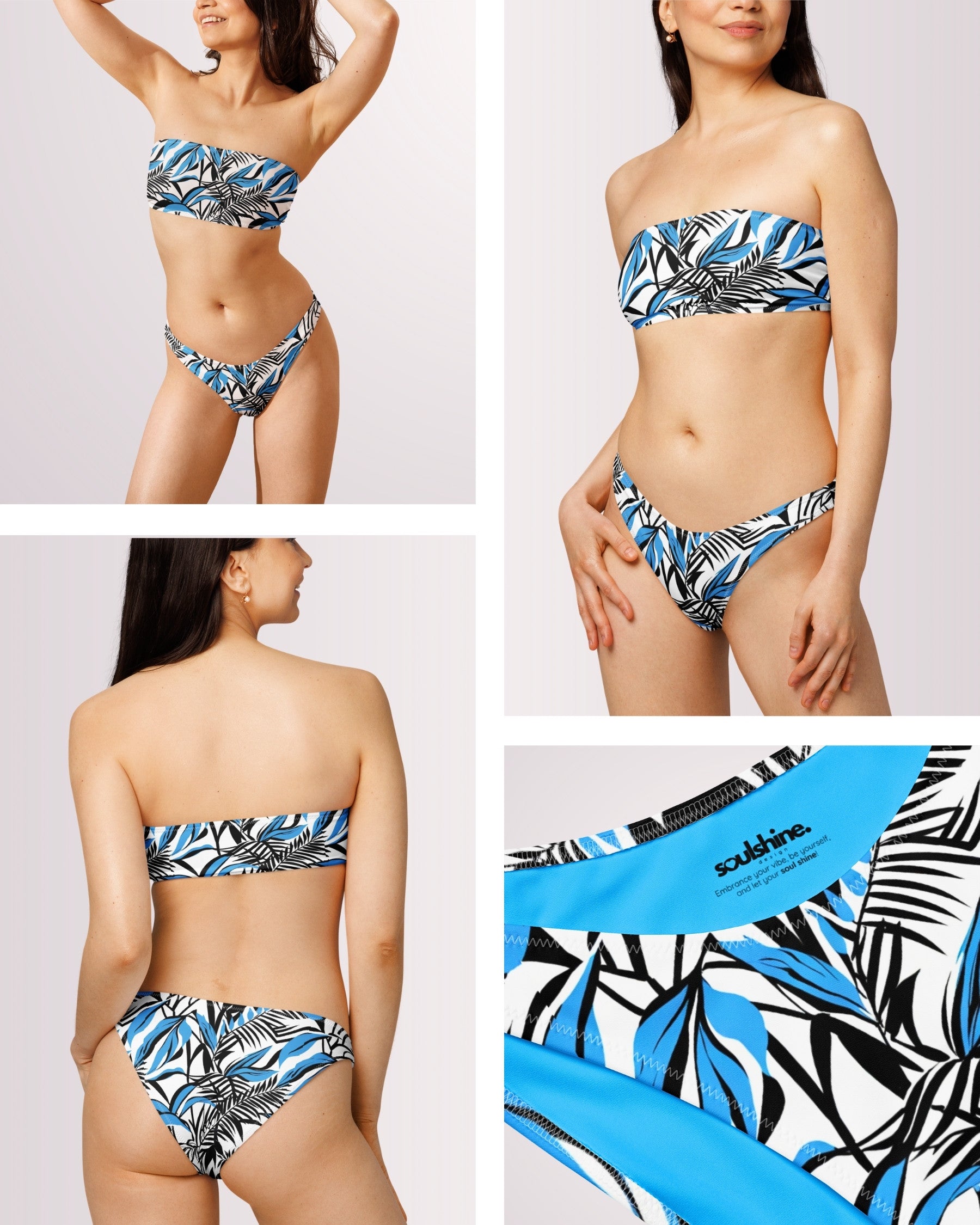 Bandeau Bikini - Blue Tropical Abstract IX