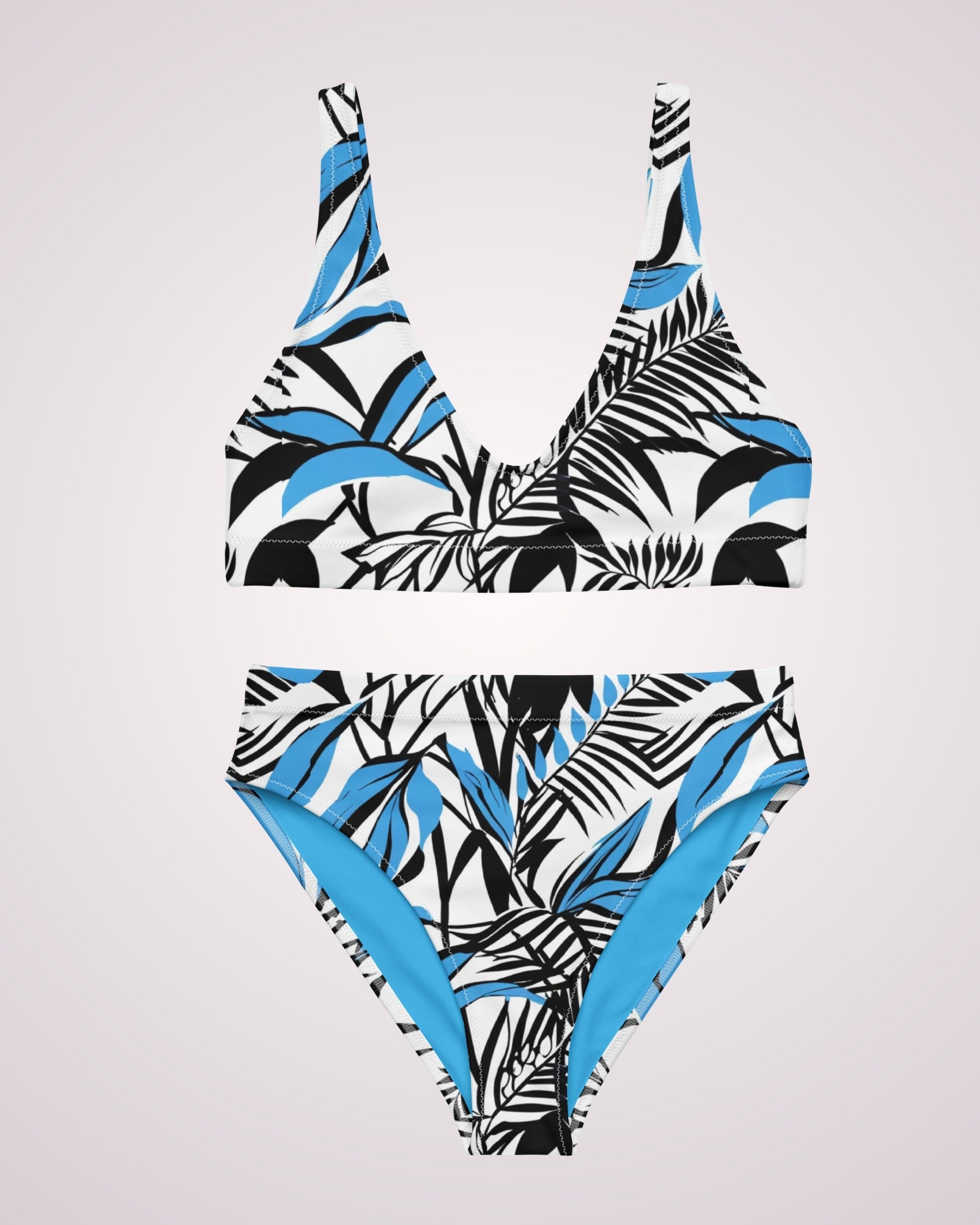 High Waist Bikini - Blue Tropical Abstract IX
