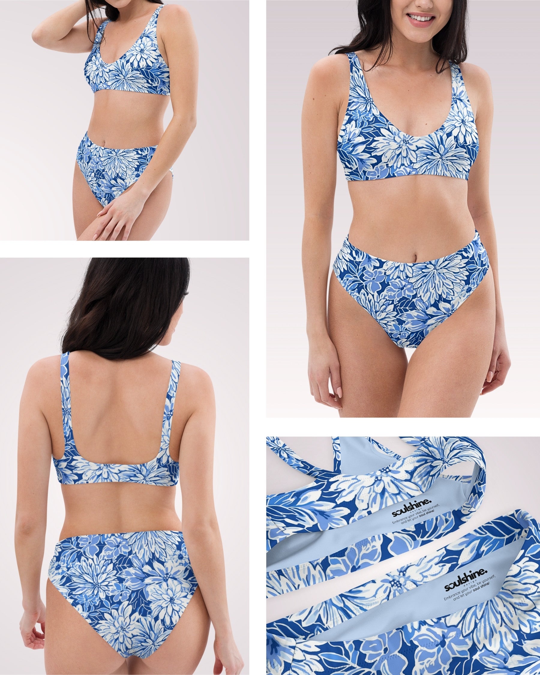 High Waist Bikini - Blue Floral V