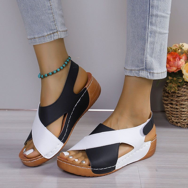 Crisscross Contrast Open Toe Wedge Sandals