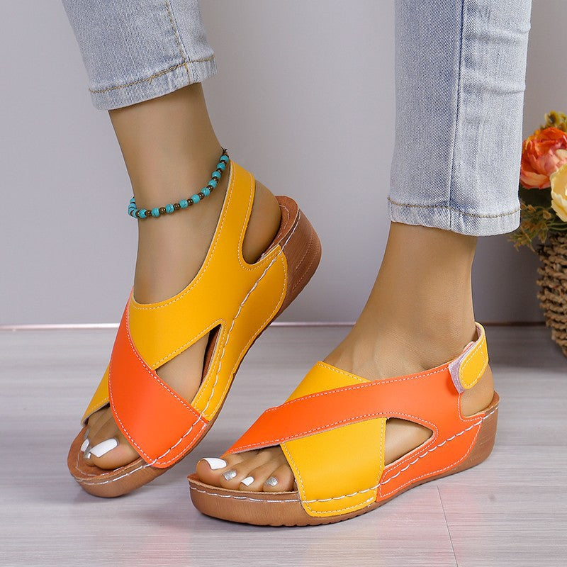 Crisscross Contrast Open Toe Wedge Sandals
